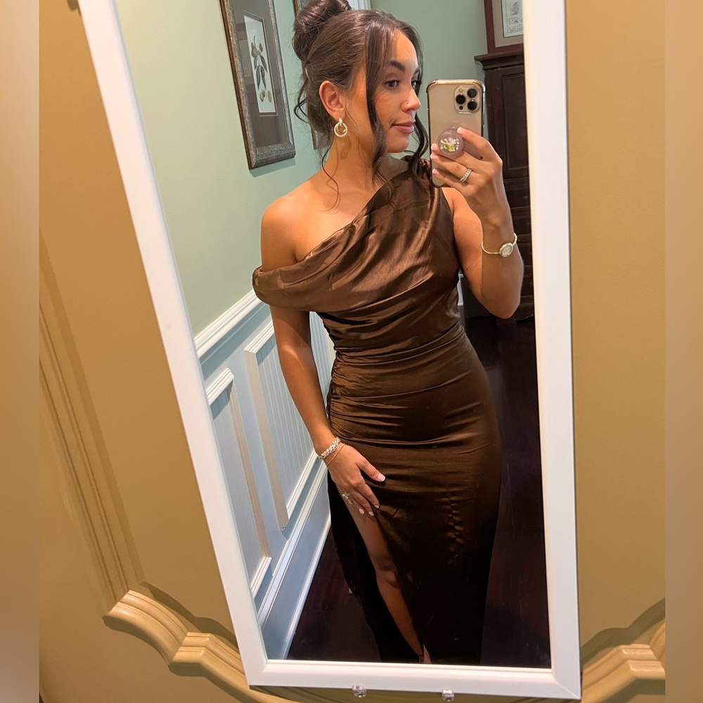Meshki Brown One-Shoulder Dress